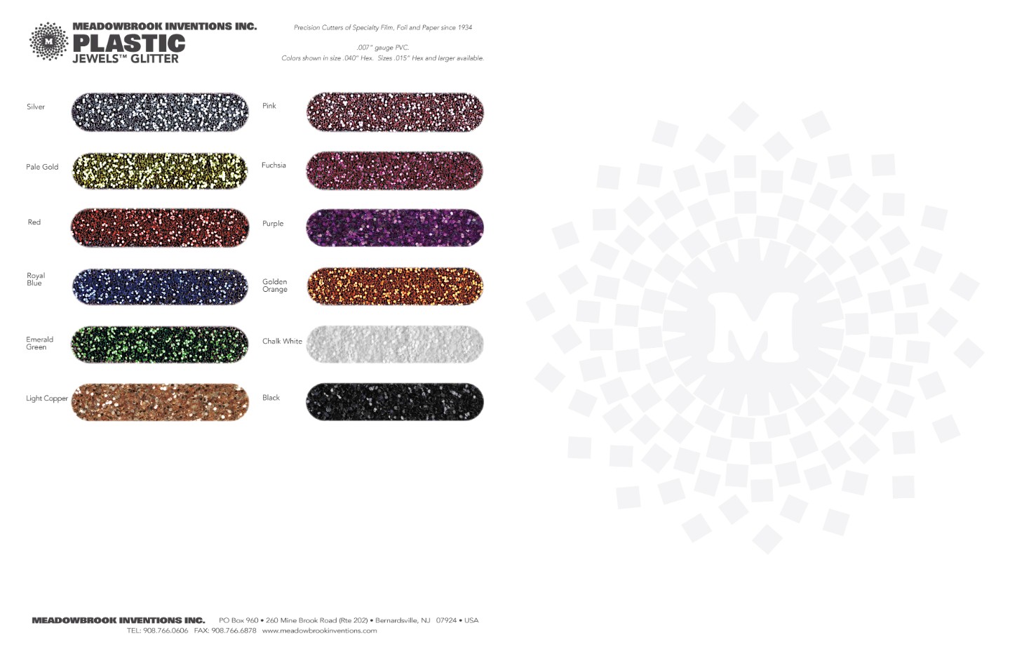 plastic glitter meadowbrook inventions, plastic glitter color card, plastic jewels glitter